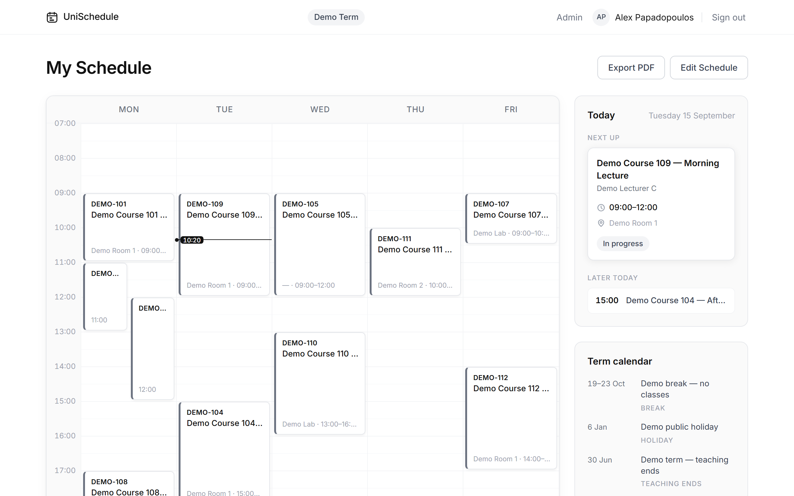 Smart Personalized Student Timetable web application