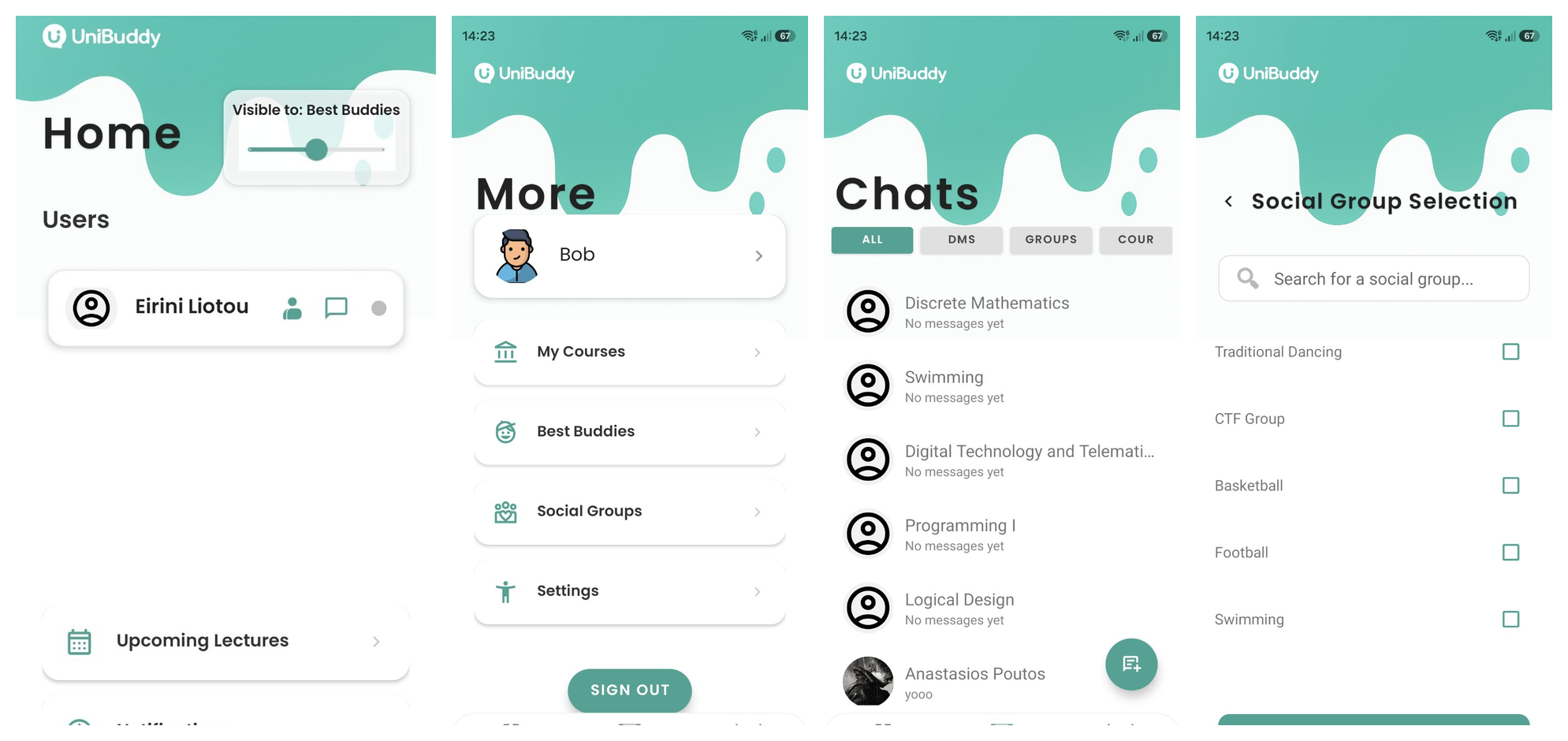 UniBuddy mobile application interface